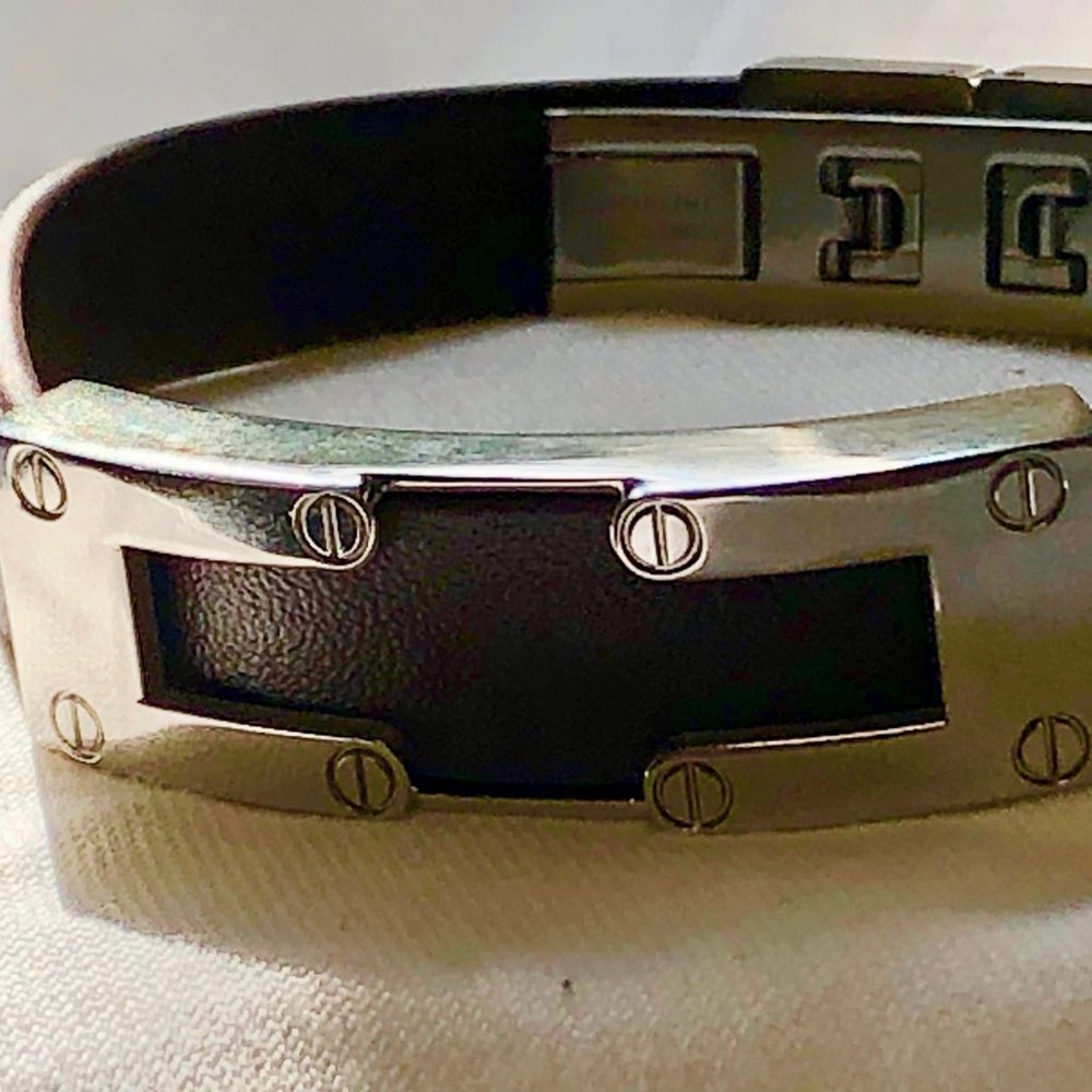 SALE Leather and steel bracelet